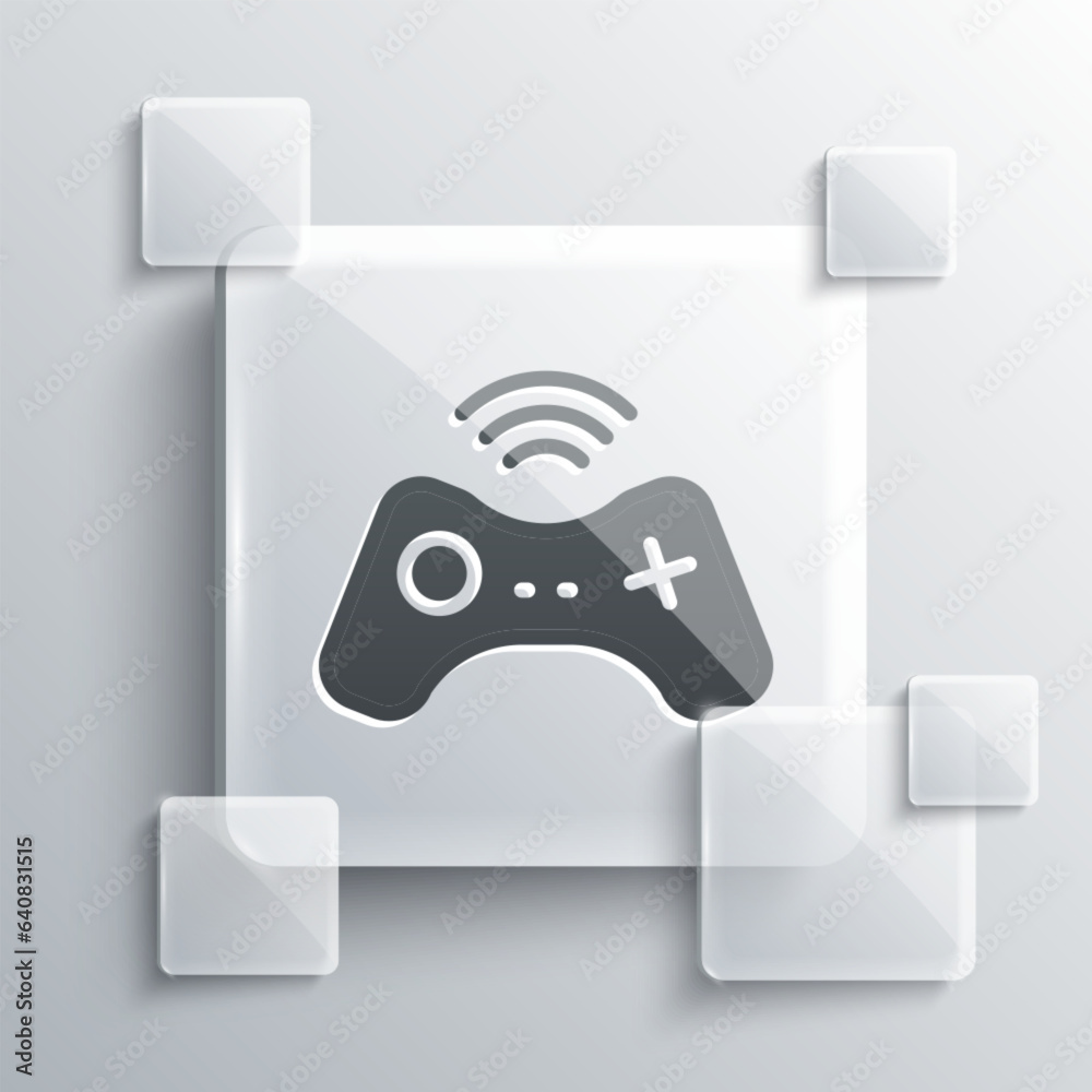 Grey Wireless gamepad icon isolated on grey background. Game controller. Square glass panels. Vector Grey Wireless gamepad icon isolated on grey background. Game controller. Square glass panels. Vector