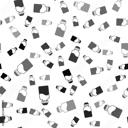 Black Vape liquid bottle for electronic cigarettes icon isolated seamless pattern on white background. Vector