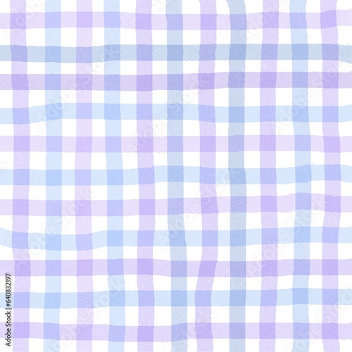 Blue Purple Gingham Check Hand Drawn Background