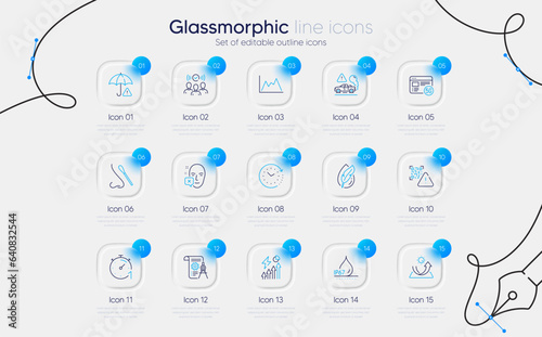 Set of 5g internet, Face declined and Sun protection line icons for web app. Divider document, Risk management, Qr code icons. Diagram, Time change, Electricity consumption signs. Vector