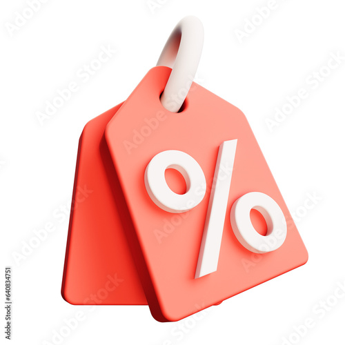 Red label with price tag with percentage for sale marketing promotion icon 3D rendering illustration