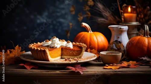 Concept homemade fall baking with pumpkin, food ingredients, spices and kitchen utencil. Cooking pumpkin pie and cookies for Thanksgiving day. 