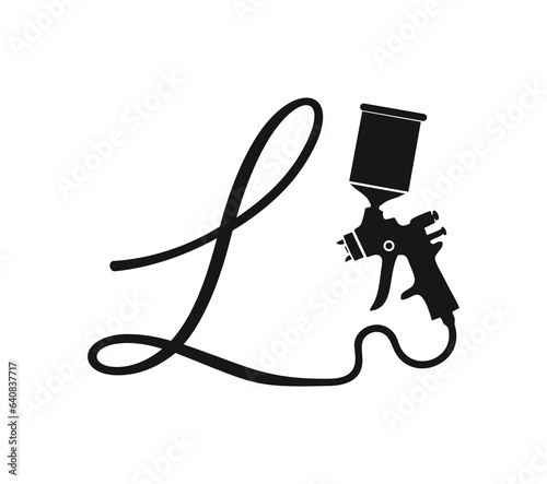 A vector illustration of gun spray paint monogram logo initial letter L