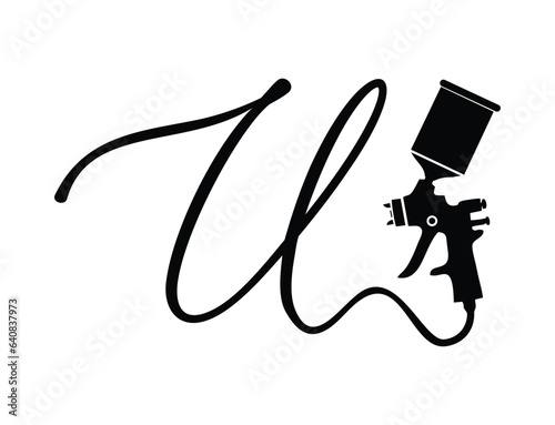 A vector illustration of gun spray paint monogram logo initial letter U
