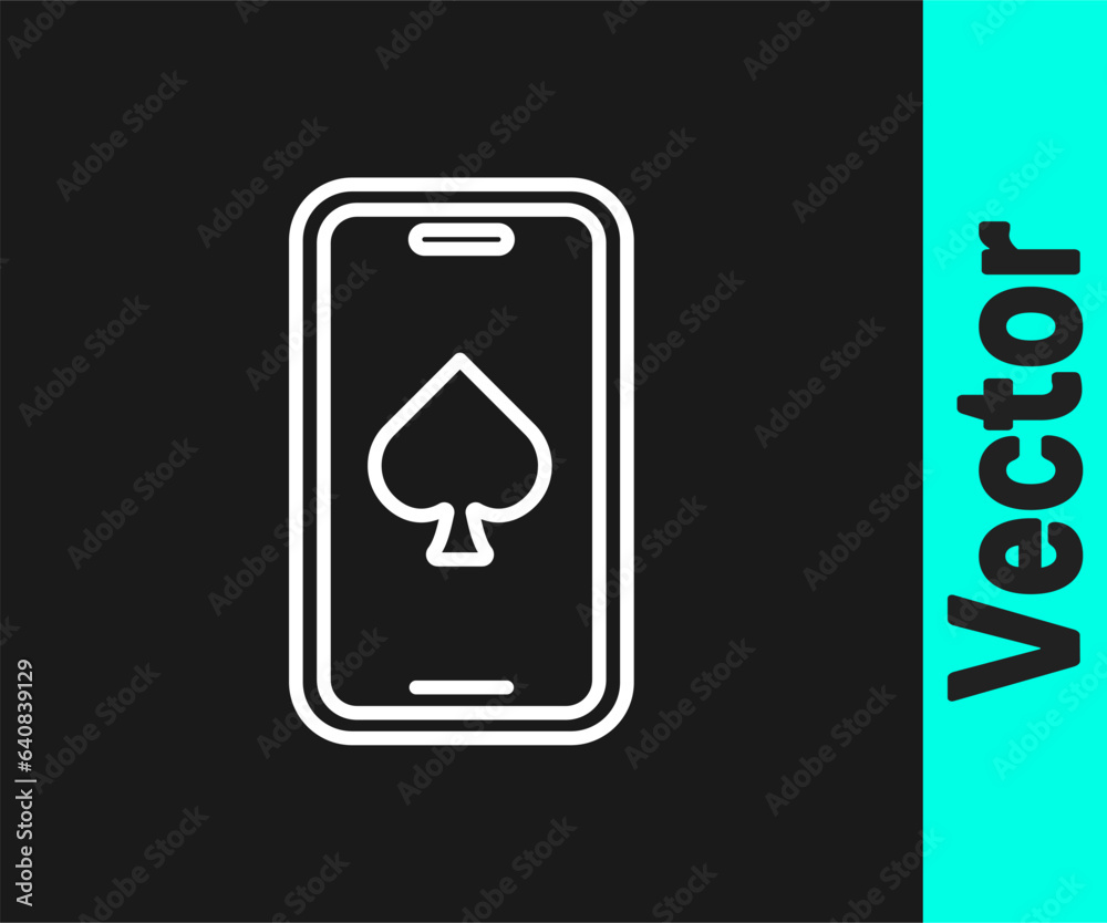 White line Online poker table game icon isolated on black background. Online casino. Vector White line Online poker table game icon isolated on black background. Online casino. Vector