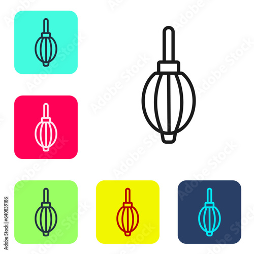 Black line Dust blower icon isolated on white background. Air duster. Lens cleaner. Camera sensor cleaning. Set icons in color square buttons. Vector