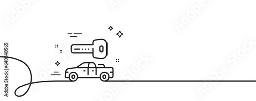 Car key line icon. Continuous one line with curl. Rent transport sign. Buy new vehicle symbol. Car key single outline ribbon. Loop curve pattern. Vector