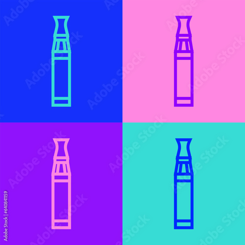 Pop art line Electronic cigarette icon isolated on color background. Vape smoking tool. Vaporizer Device. Vector
