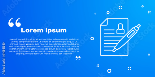 White line Resume icon isolated on blue background. CV application. Searching professional staff. Analyzing personnel resume. Vector