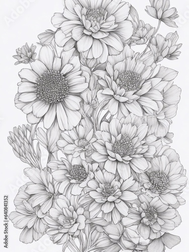 Black and white flower coloring page  for floral coloring book. doodle floral hand drawn drawing sketch  KDP interior with generative ai