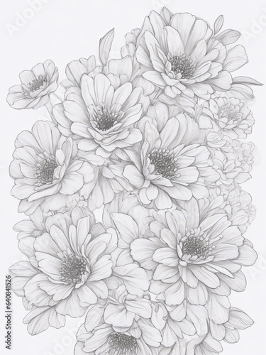 Black and white flower coloring page for floral coloring book. doodle floral hand drawn drawing sketch, KDP interior with generative ai