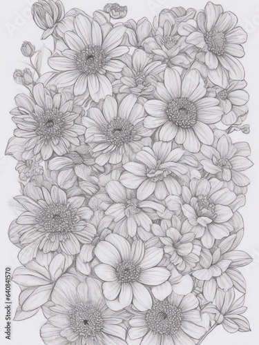 Black and white flower coloring page for floral coloring book. doodle floral hand drawn drawing sketch, KDP interior with generative ai