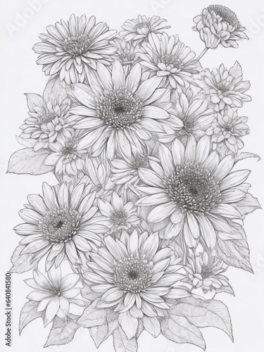 Black and white flower coloring page  for floral coloring book. doodle floral hand drawn drawing sketch  KDP interior with generative ai