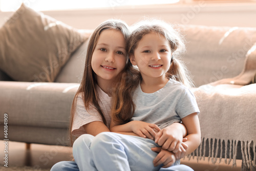 Cute little sisters hugging...