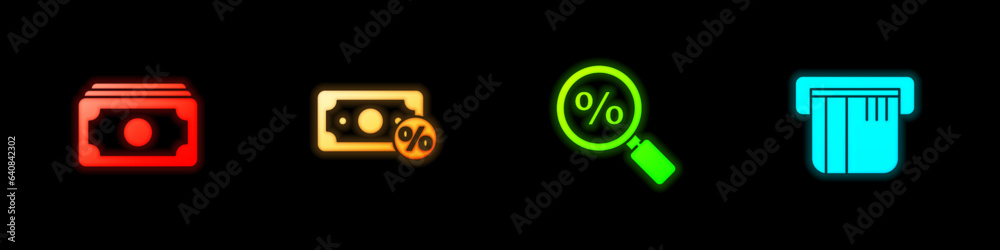 Set Stacks paper money cash, Money percent, Magnifying glass with and Credit card icon. Vector Set Stacks paper money cash, Money percent, Magnifying glass with and Credit card icon. Vector