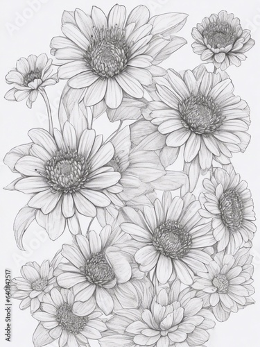 Black and white flower coloring page  for floral coloring book. doodle floral hand drawn drawing sketch  KDP interior with generative ai