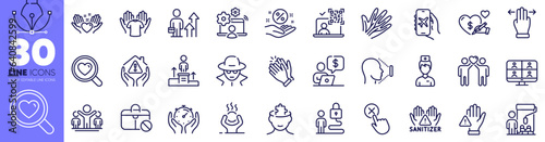 Painter, Winner and Mental conundrum line icons pack. Doctor, Online job, Video conference web icon. Qr code, Hold t-shirt, Social care pictogram. Jobless, Face id, Veins. Design with pen tool. Vector