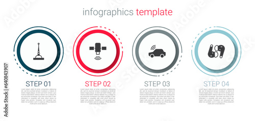 Set Antenna, Satellite, Smart car system and Air headphones. Business infographic template. Vector