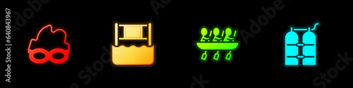 Set Glasses for swimming, Water volleyball net, Canoe rowing team sports and Aqualung icon. Vector