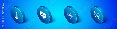 Set Isometric Obelisk of Alexandria, Egyptian Scarab, Crook flail and pyramids icon. Vector