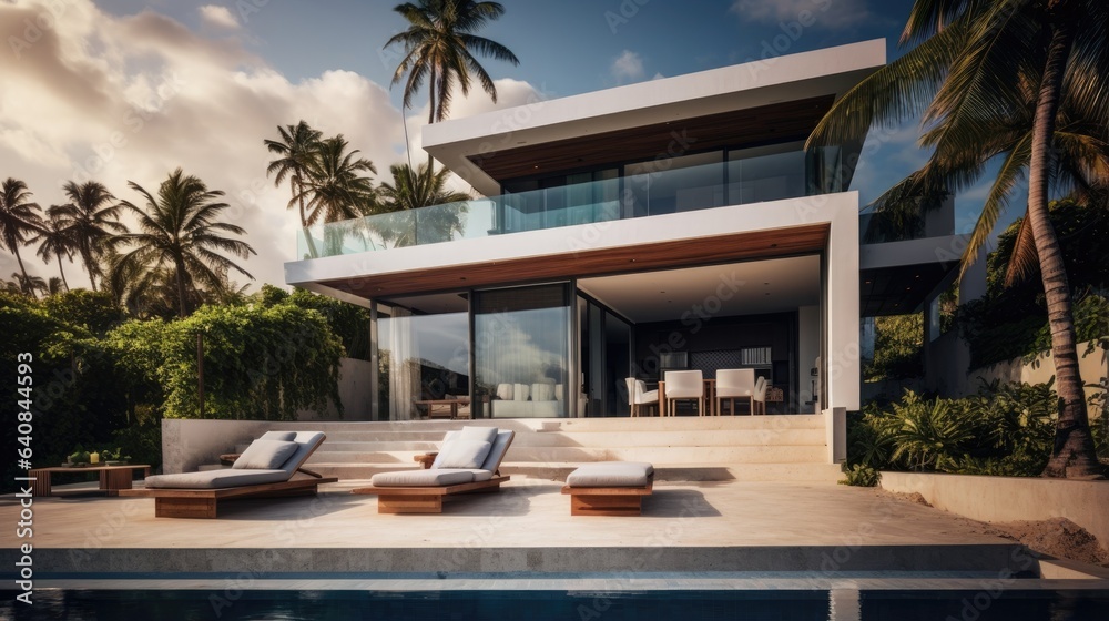 Fototapeta premium A modern Villa at a tropical beach