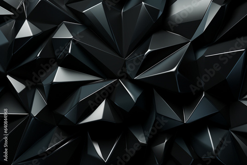 3d render, abstract black crystal background, faceted texture, macro panorama, wide panoramic polygonal wallpaper made with AI