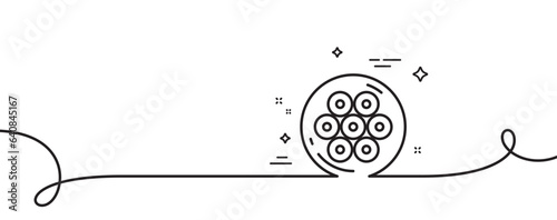 Cable section line icon. Continuous one line with curl. Optic fiber sign. Internet network wire symbol. Cable section single outline ribbon. Loop curve pattern. Vector