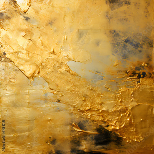 Abstract background with embossed texture of rough gold painting, with oil brushstroke of acrylic liquid paint.