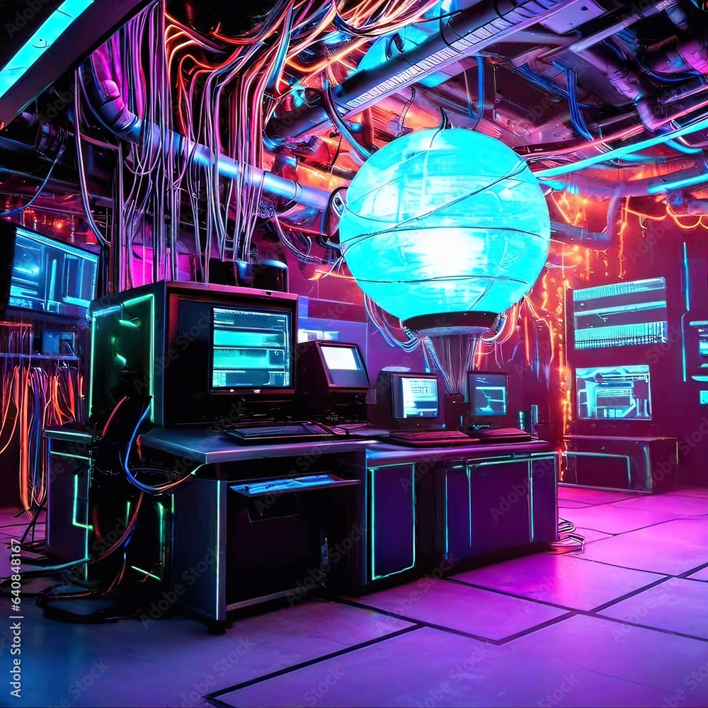 Cuttingedge Vision Tech Guru in Futuristic Data Center Utilizing Laptop Amidst Warehouse