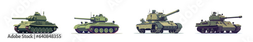 Tank flat cartoon isolated on white background. Vector isolated illustration