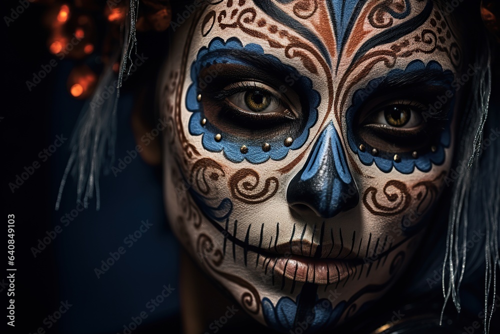Closeup portrait of Calavera Catrina. Young woman with sugar skull makeup. Day of The Dead Closeup portrait of Calavera Catrina. Young woman with sugar skull makeup. Day of The Dead