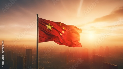 Chinese national flag, the National Day of the People's Republic of China on October 31st, anniversary of the Chinese people and the great celebration of the People's Republic of China.Generative AI photo
