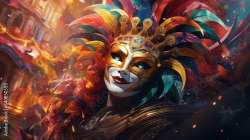 Colorful carnival background with venetian mask created with Generative AI © mg photo