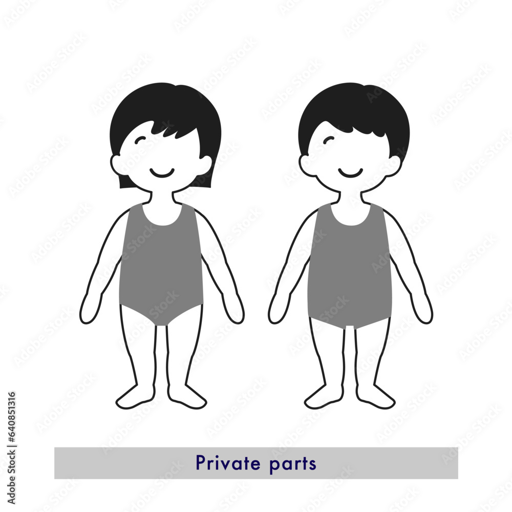 Stock Illustration: Private zone (infant): men and women _ swimsuit _ monochrome Stock Illustration: Private zone (infant): men and women _ swimsuit _ monochrome