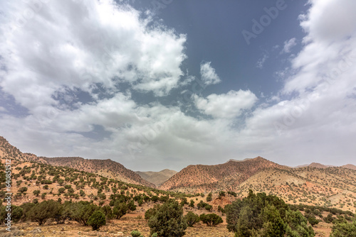 Landscape impression of the semidesert along the atlas torrent in morocco in summer