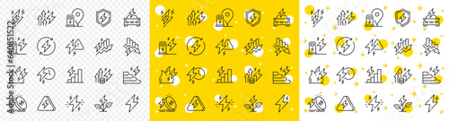 Electric power, Charge station and Electricity price inflation set. Energy line icons. Eco energy, efficiency consumption and saving electricity line icons. Lightning bolt, electric power. Vector