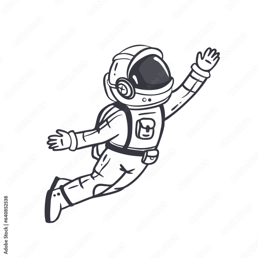 Cartoon astronaut isolated on white background. Funny cosmonaut. Doodle style. Vector