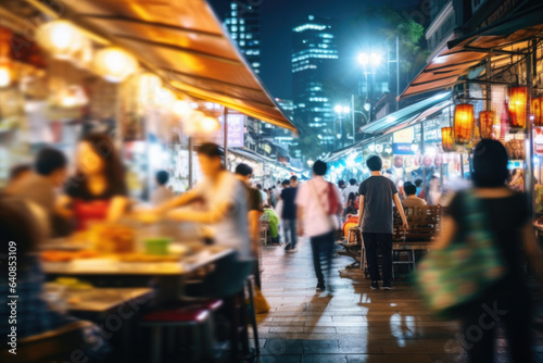 People shopping at night market fare Defocused blur background