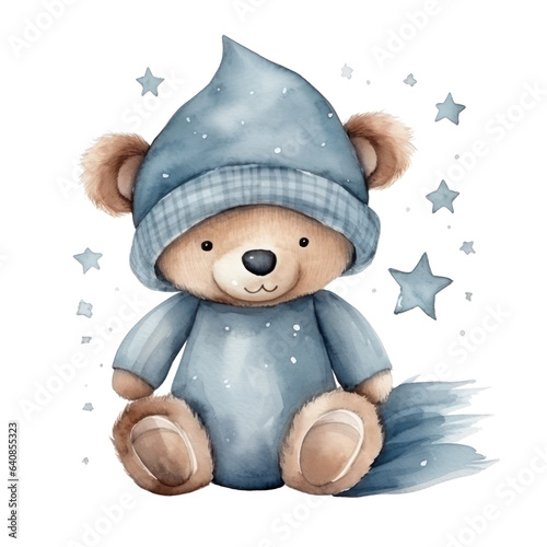 Cute watercolor night bear