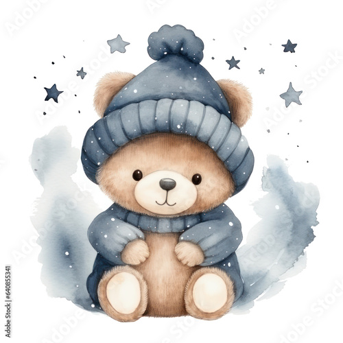 Cute watercolor night bear