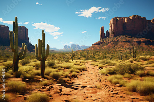 A large saguaro cactus. typical desert landscape. USA. Mexico. dallas made with AI