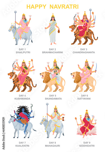 Obraz na płótnie Nine Indian goddesses Devi set