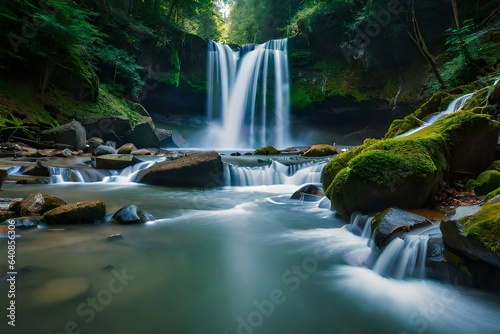 waterfall in the forest generated by al technology 