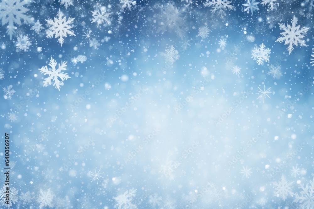 Abstract snow bokeh texture on blue background