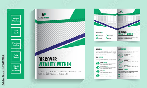 Medical hospital profile brochure template design. 
Health care bifold brochure modern creative design. social media post, digital web banner, poster, medical service promotion brochure design.