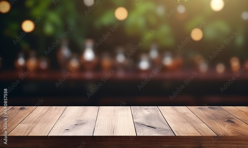 Empty wooden table for product placement with blurred kitchen background Empty wooden table for product placement with blurred kitchen background