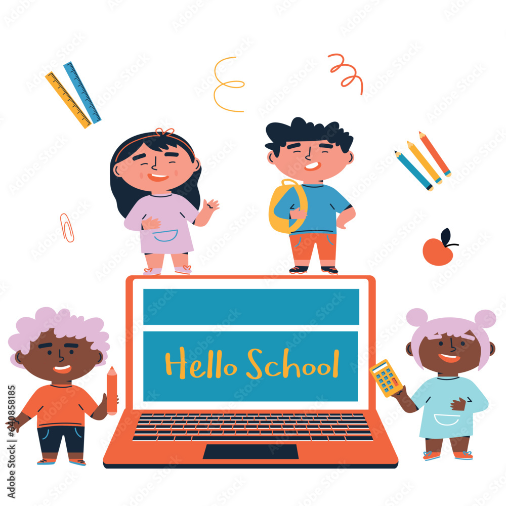Education online. Preparing for school. Buying fresh school supplies, studying up, packing. Scenes from school Education online. Preparing for school. Buying fresh school supplies, studying up, packing. Scenes from school