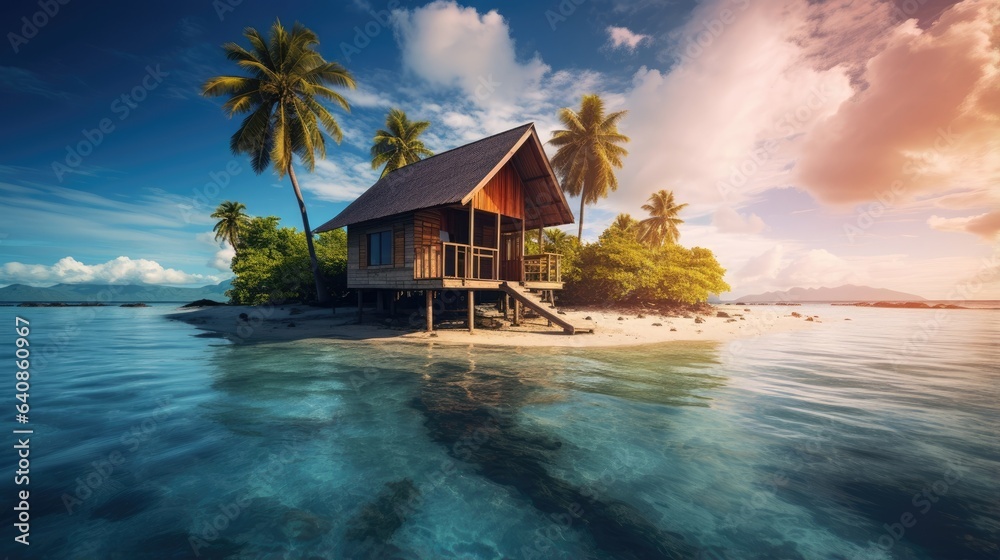 A Cabin in a tropical island in the middle of the ocean