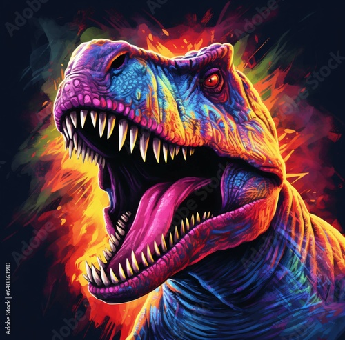Roaring tyrannosaurus rex isolated on black background Dinosaur head vector color 3D illustration © Shihab