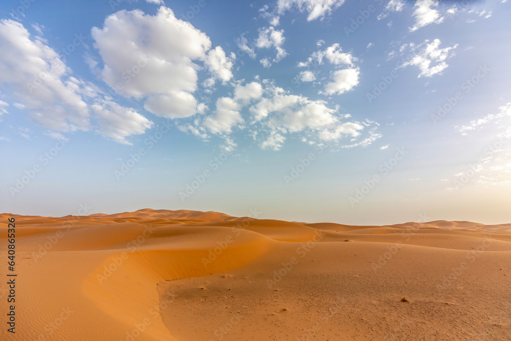 Sand dunes of Erg Chebbi of the sahara at Merzouga, Morocco, in summer in the evening light